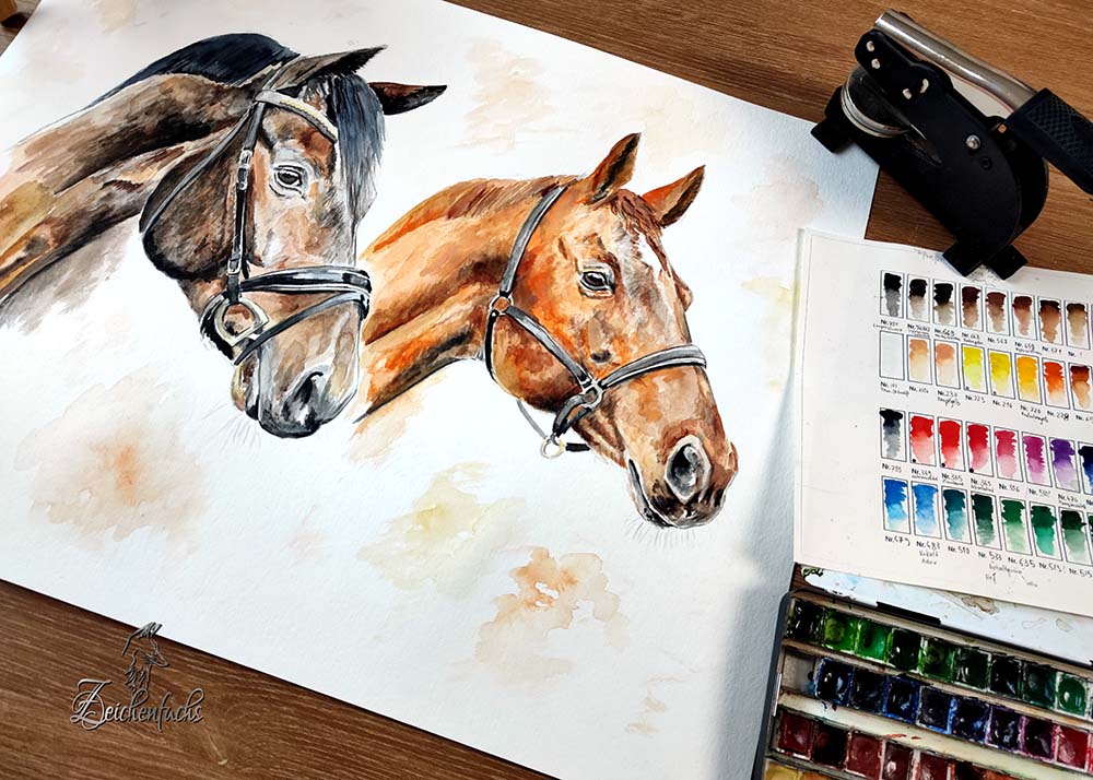 Pferdeportrait als Aquarellgemälde